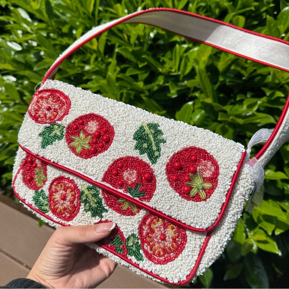 Handcrafted Beaded Tomato Design Bag